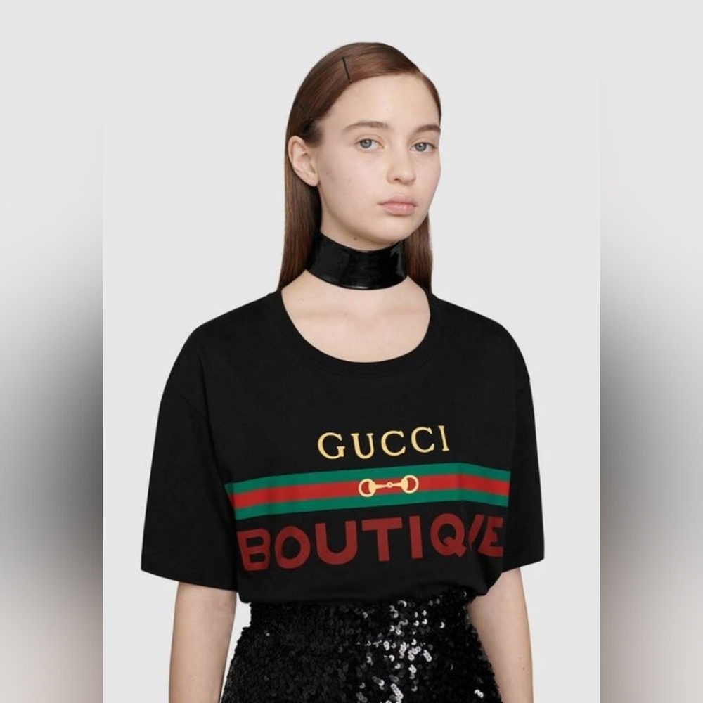 Gucci Black 'Boutique' Logo T-Shirt size S